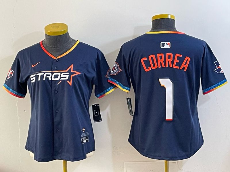 Youth 2025 Houston Astros #1 Correa Blue Four generations Joint Name Nike MLB Jersey style 01->youth mlb jersey->Youth Jersey